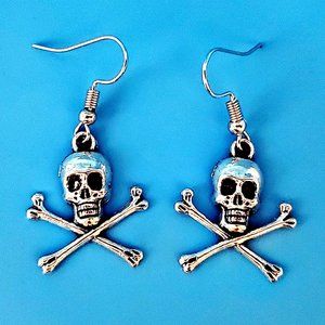 Silver Skull and Crossbones Earrings
